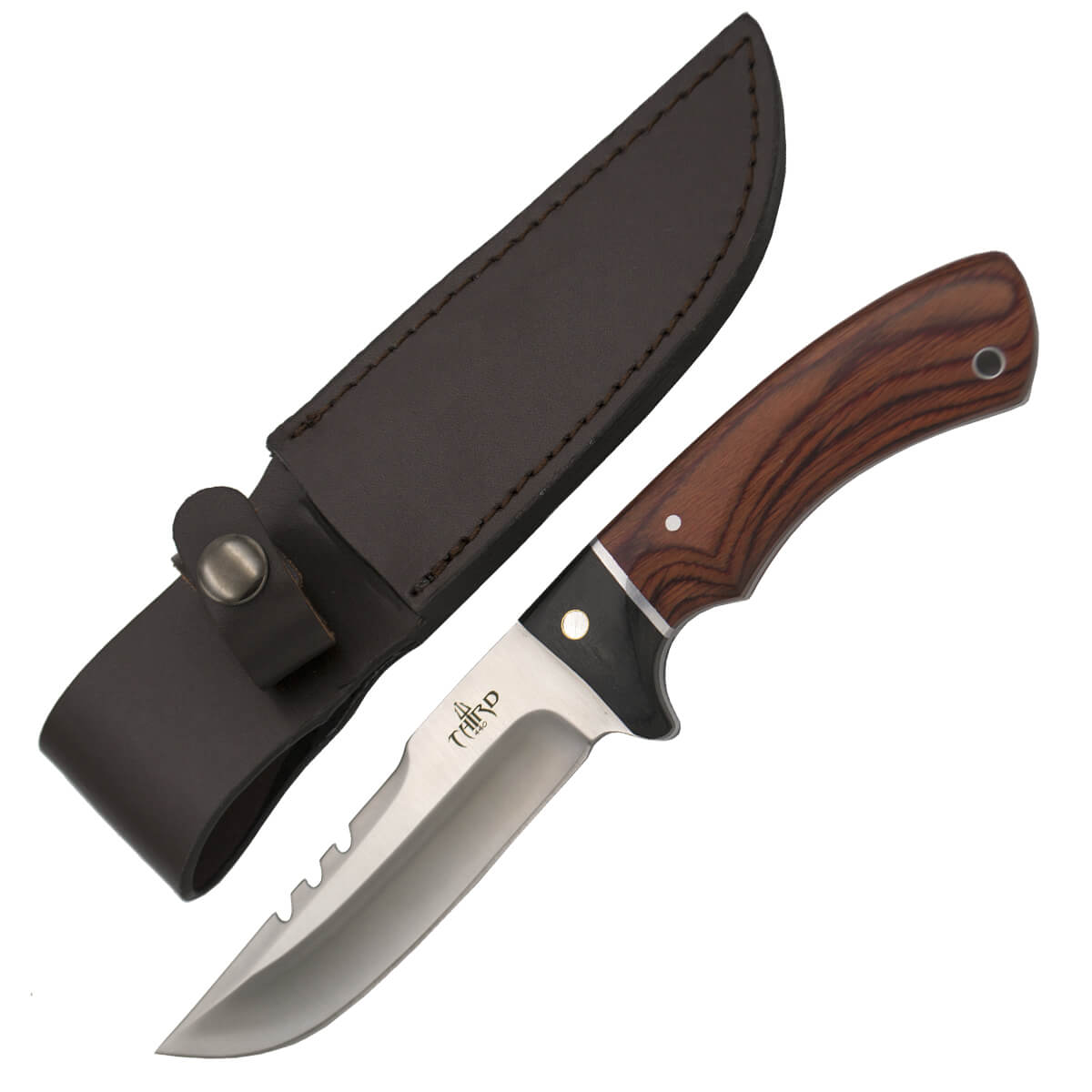 Cuchillo de caza con mango de madera de pakka y hoja de acero 440 de 12.4 cm