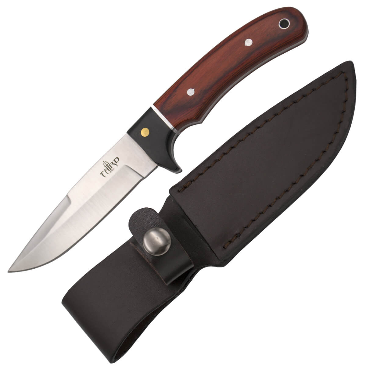 Cuchillo de caza con mango de madera de pakka y hoja de acero 440 de 10.6 cm