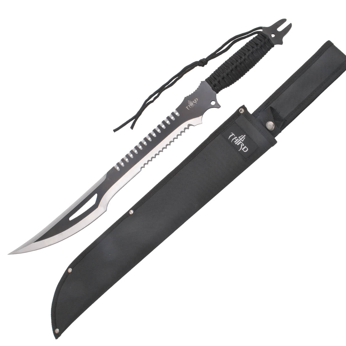 Large 63.5 cm cane cutter machete with black and gray blade and black stringed handle H0063BK