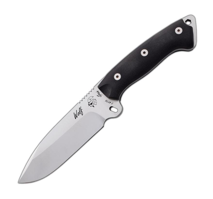 J&V Wolf Knife with black G10 handle and cordura sheath