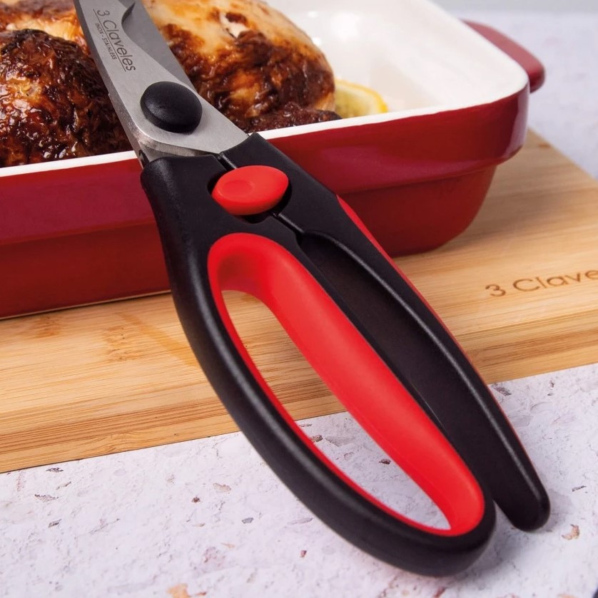 Tijera trincha aves con mango soft grip rojo 3 Claveles de 24 cm