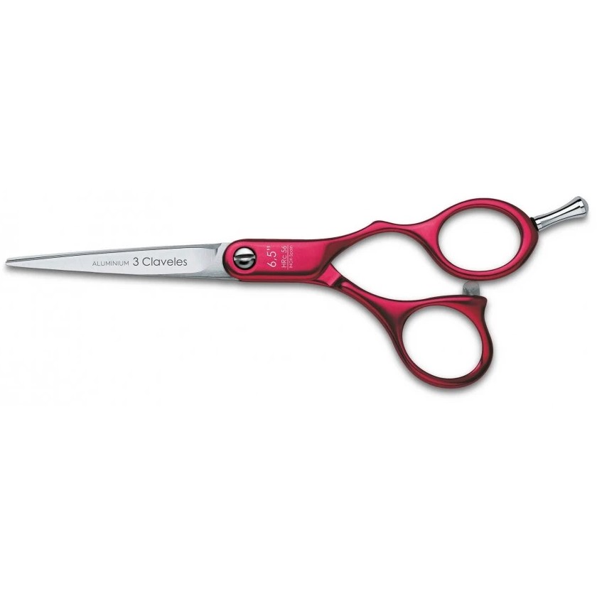 Tijera peluquero Duraluminium rosa 6.5" con filo suave 3 Claveles