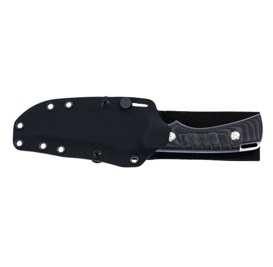 Faca tática e bushcraft Muela Crusader com cabo de micarta preta e bainha kydex