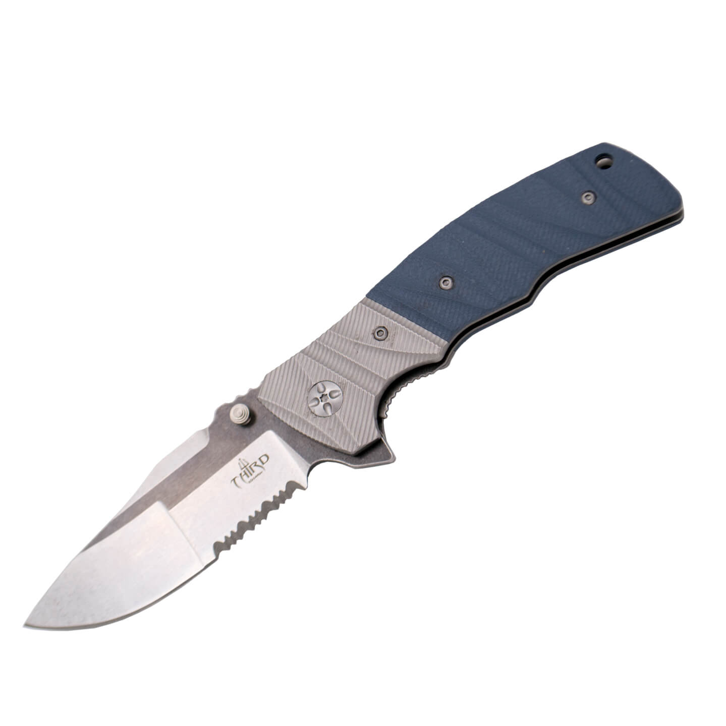 Canivete G10 azul com sistema de rolamento de esferas e serra Thi...