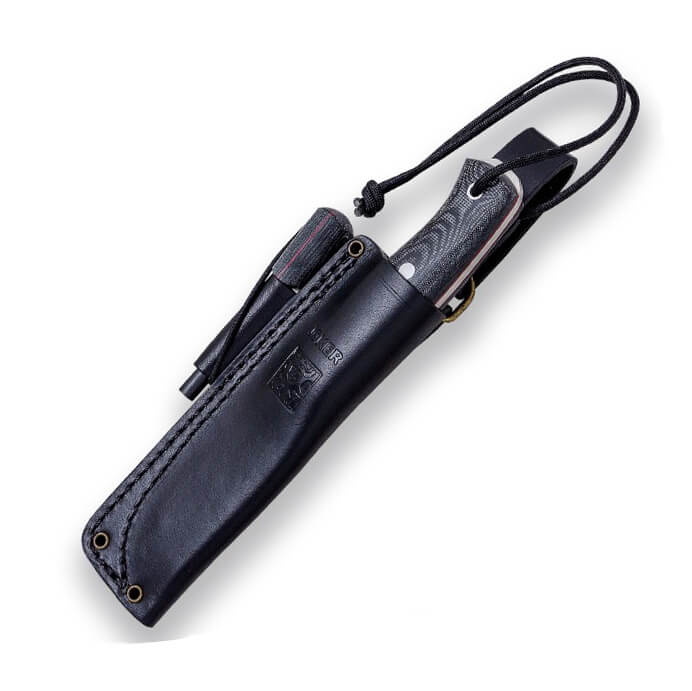 Faca bushcraft Joker BS9 Ember F com cabo de micarta preto e lâmina Sandvik 14C28N com pederneira