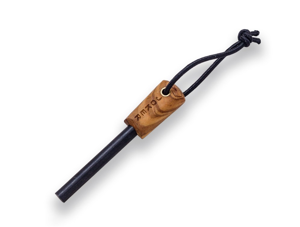 Faca bushcraft Joker BS9 Ember F com cabo de madeira de oliveira e lâmina Sandvik 14C28N com pederneira