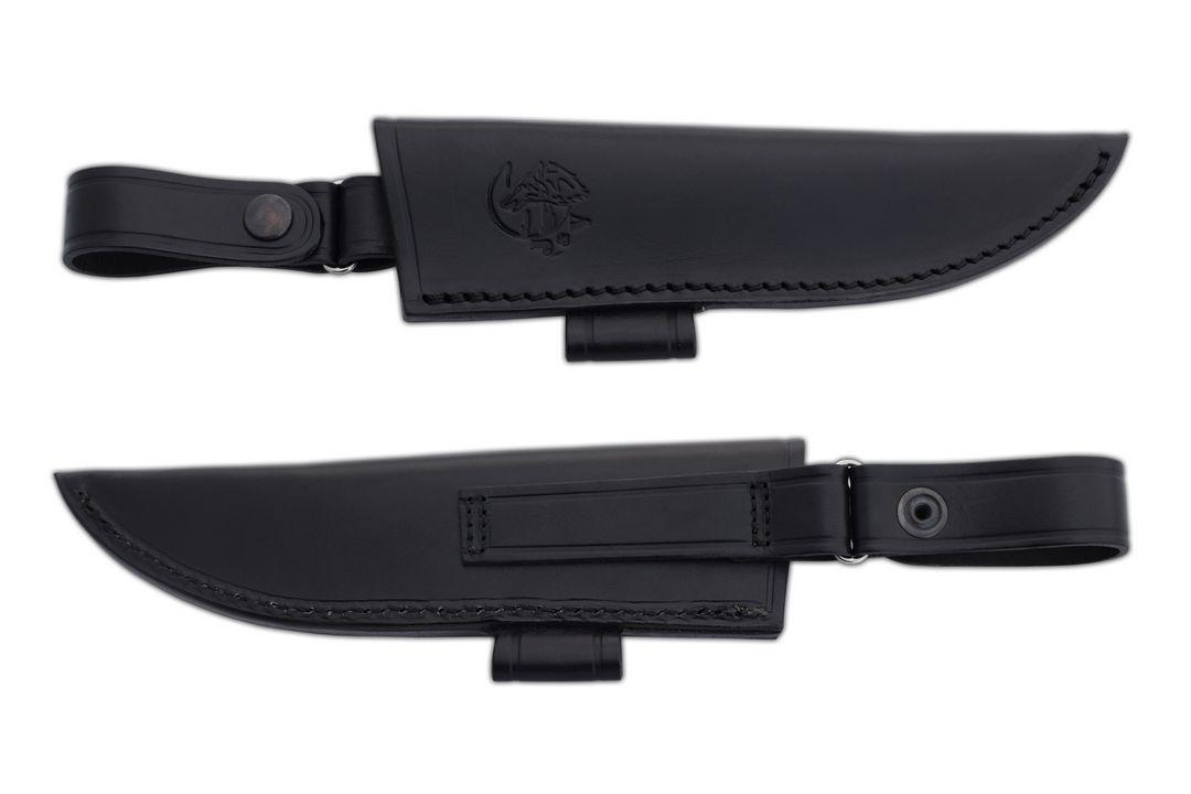 JV Ibex cuchillo de caza con mango de TRF negro y funda de piel