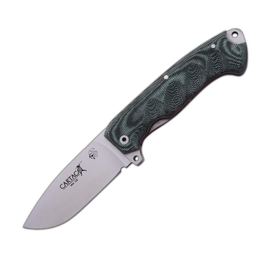JV Navaja Cartago con mango de micarta verde y funda de cordura