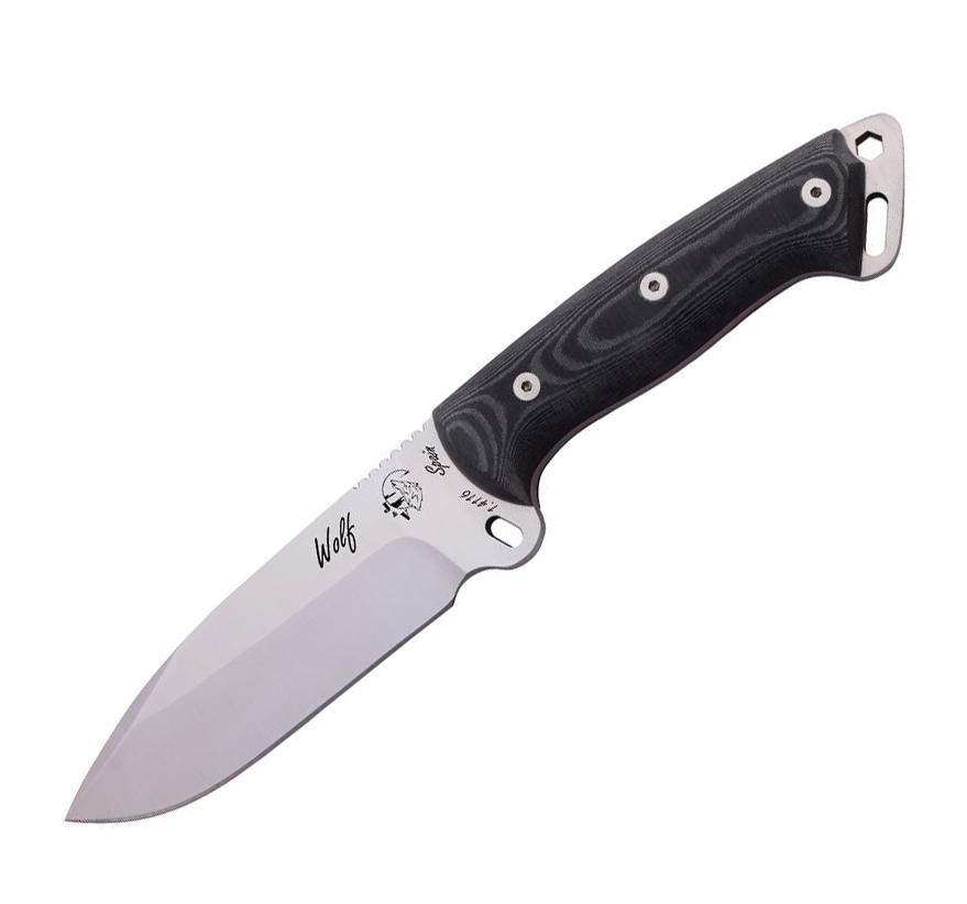 Cuchillo J&V Wolf con mango de micarta negra y funda de cordura