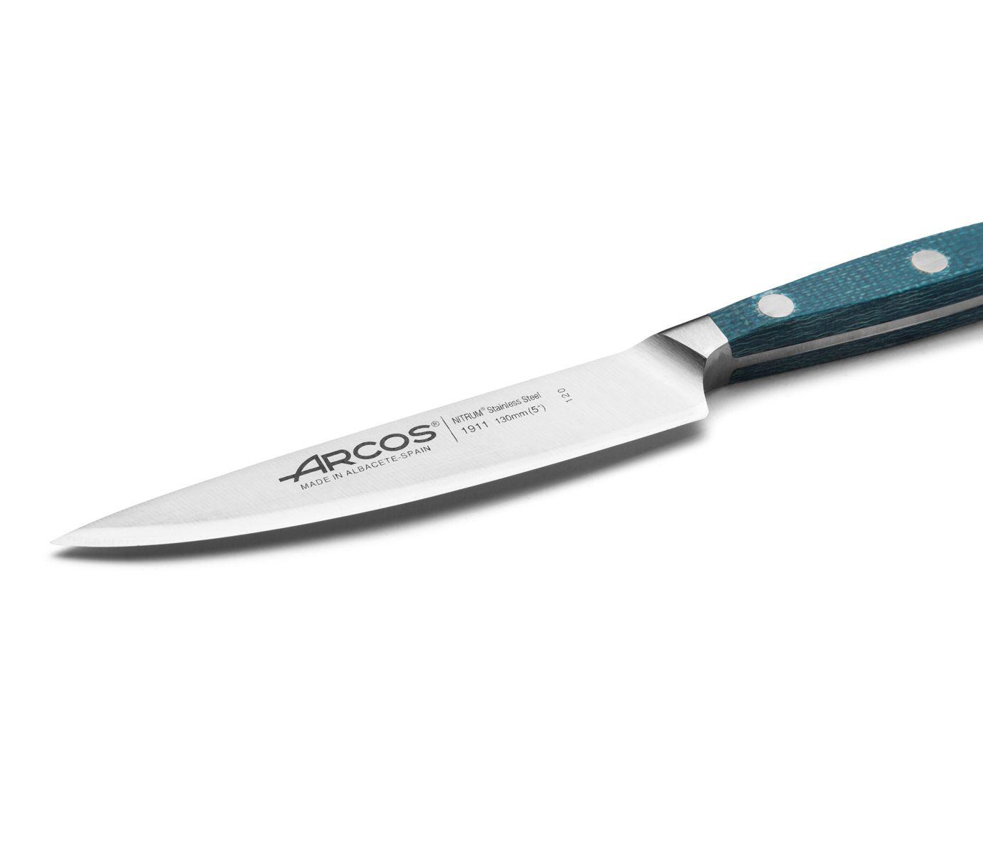 Faca para descascar 130 mm Arcos Brooklyn com cabo de micarta azul