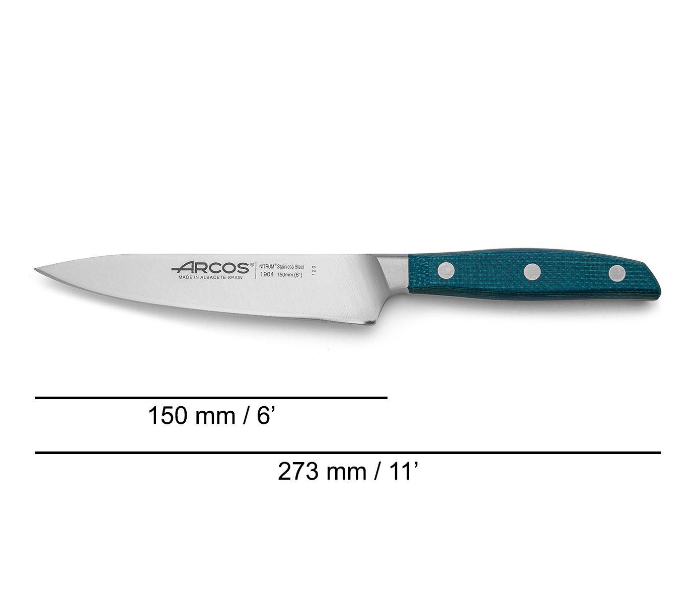 Faca chef Arcos Brooklyn 150 mm com cabo de micarta azul