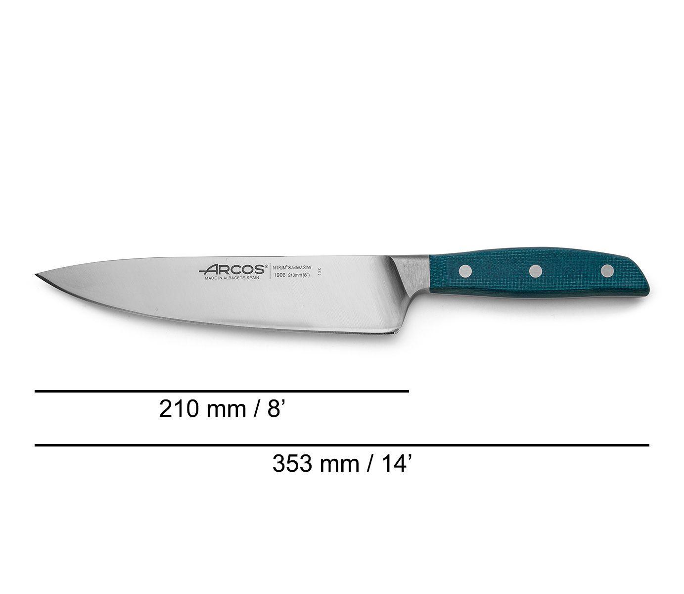 Faca de chef Arcos Brooklyn 210 mm com cabo de micarta azul