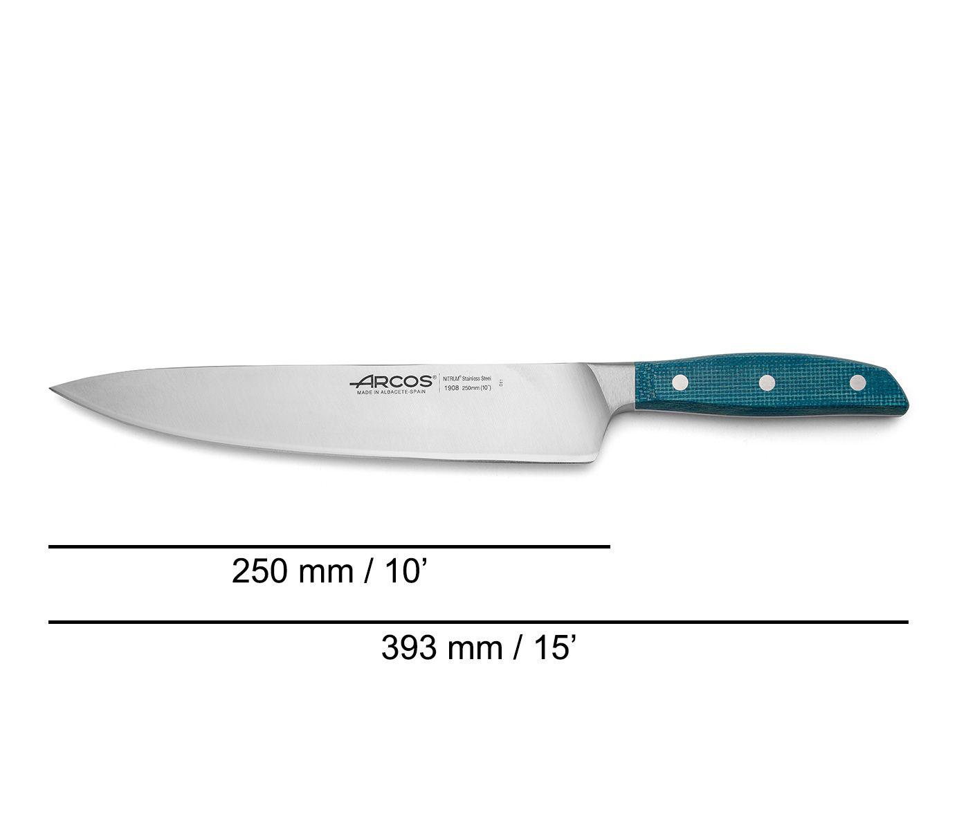 Faca chef Arcos Brooklyn 250 mm com cabo de micarta azul