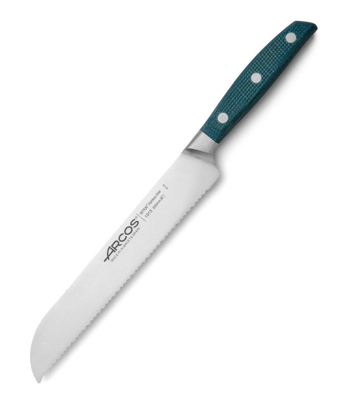 Cuchillo panero 200 mm Arcos Brooklyn con mango de micarta azul