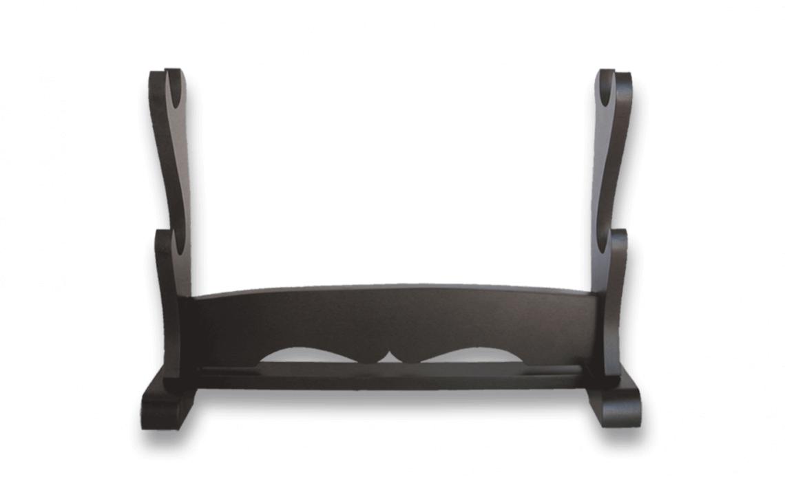 Peana hecha de madera para sujetar dos katanas