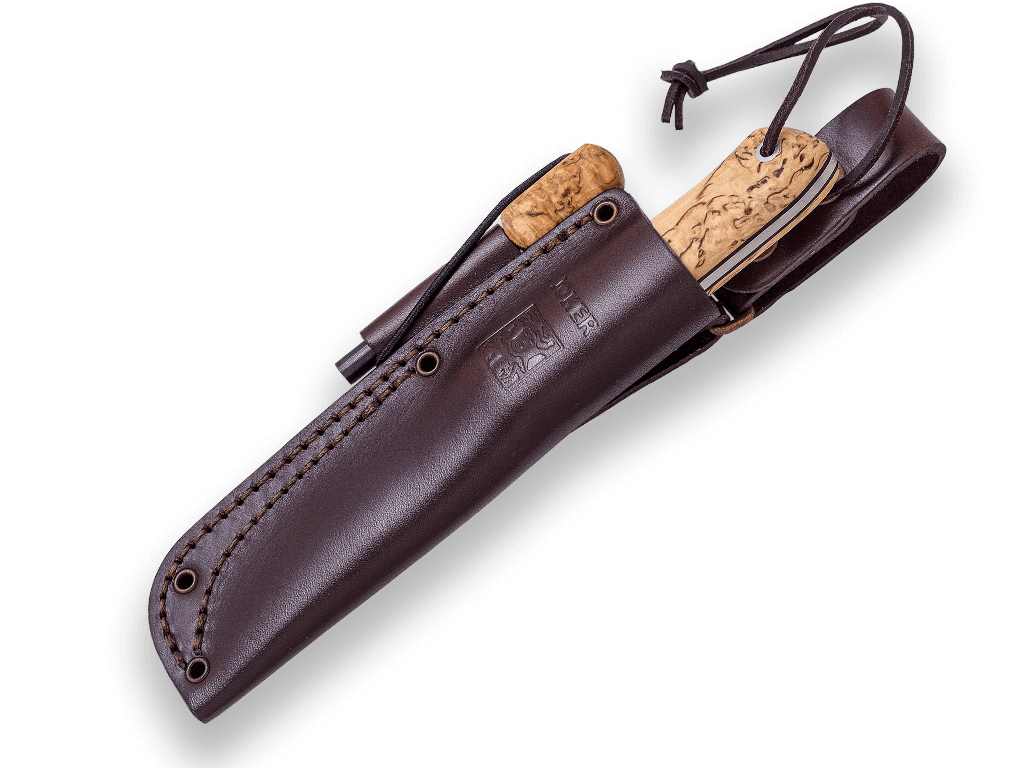 Couteau Bushcraft BS9 Nordic Joker avec manche en bouleau madré et lame Böhler K720 avec silex