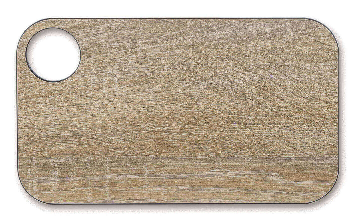 Tábua de corte em resina e fibra celulósica cor de madeira com ca...