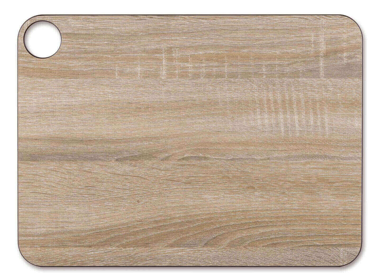 Tábua de corte em resina e fibra de celulose na cor madeira com c...