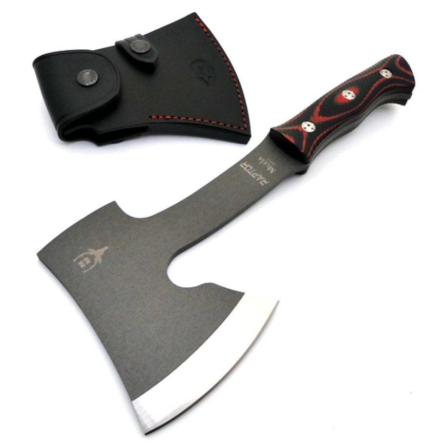 Machado tático Muela Raptor com cabo de micarta texturizado e lâmina com revestimento antifricção