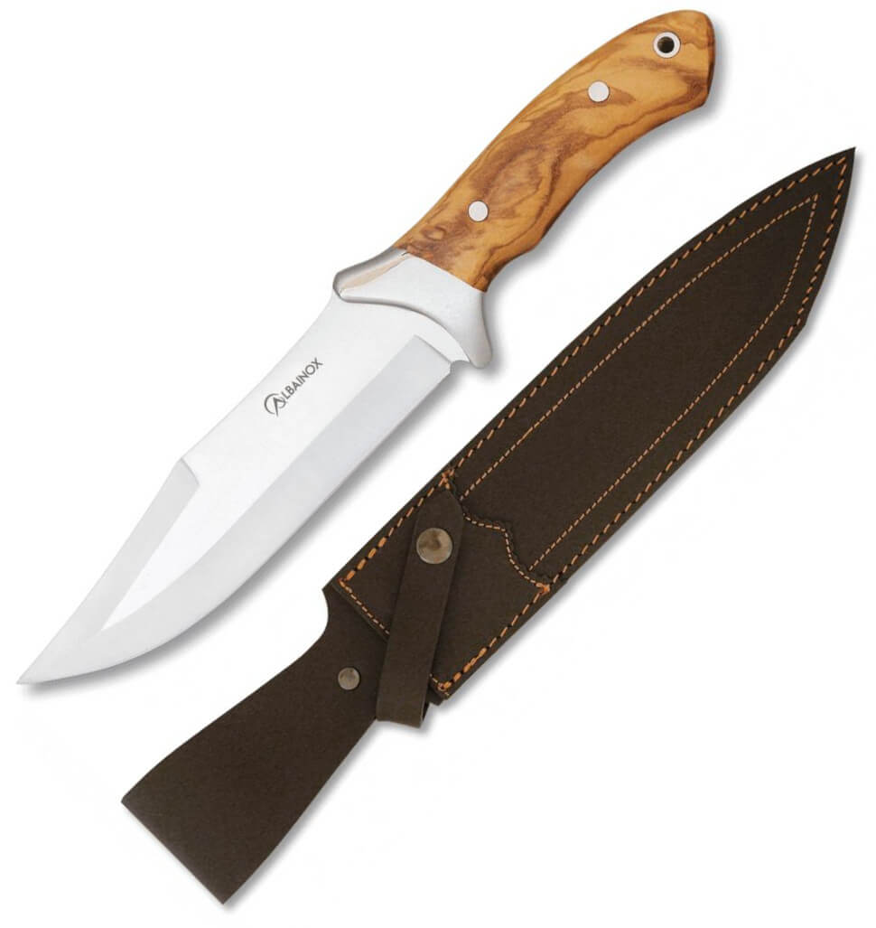 Cuchillo deportivo de Albainox con mango de madera de olivo, fund...