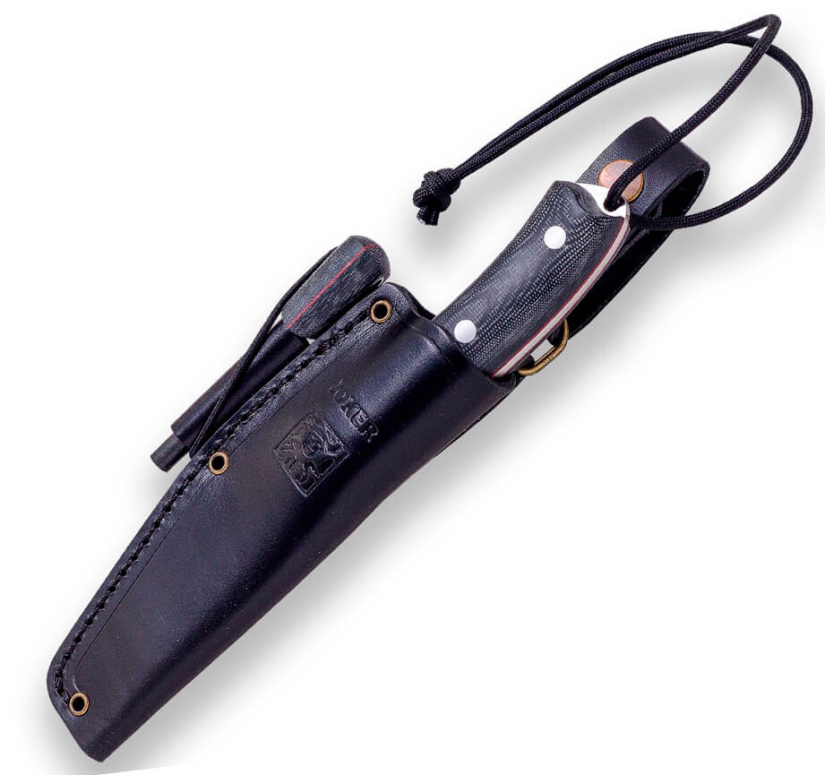 Cuchillo Joker Bushcrafter con mango de micarta negra con pedernal