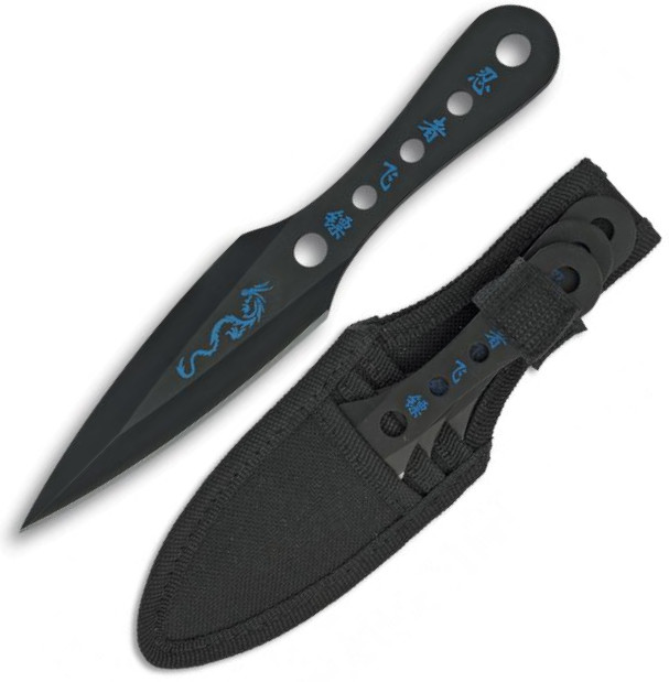 Set di tre coltelli da lancio con incisioni orientali di Albainox