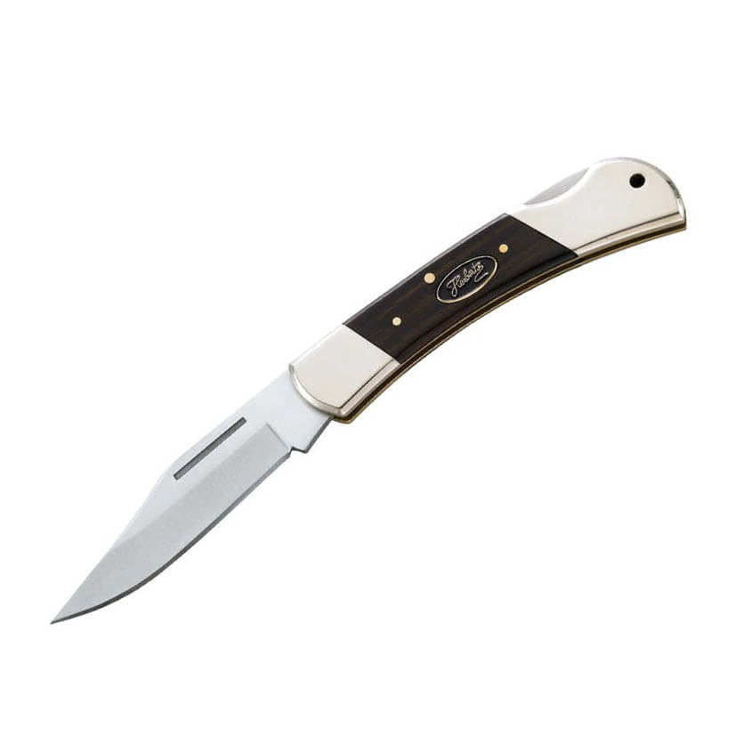 Navaja de caza con mango de madera con lockback y hoja de 8,6 cm