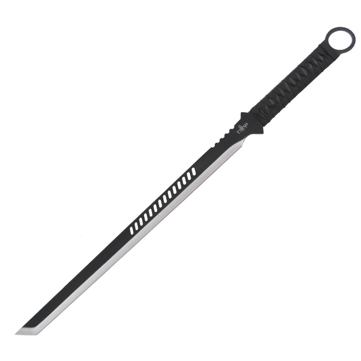 Black braided rope handle and black blade with 48 cm satin edge