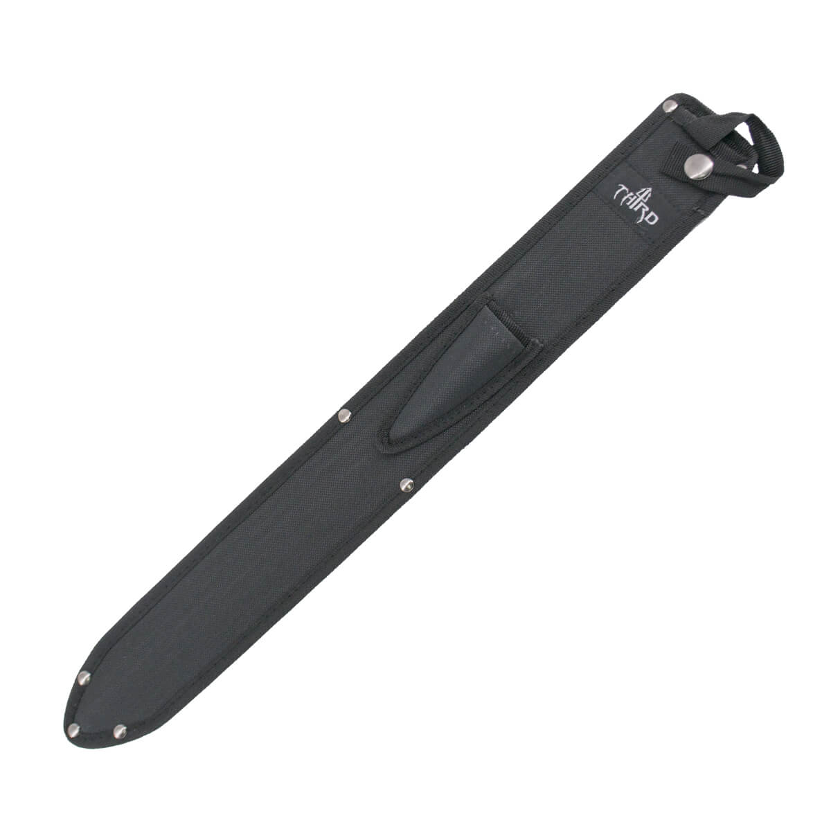 Poing à corde tressée noire et lame noire avec un bord en satin de 48 cm