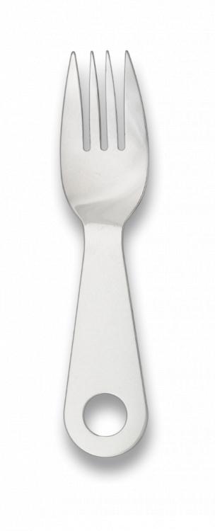 Garfo de campismo com 14 cm de comprimento e fabricado em aço ino...