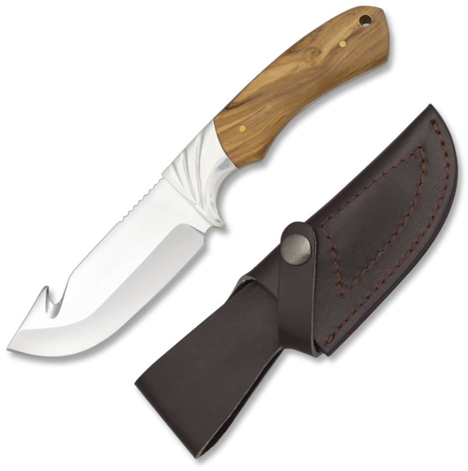 Cuchillo desollador de caza con mango de olivo y longitud total d...