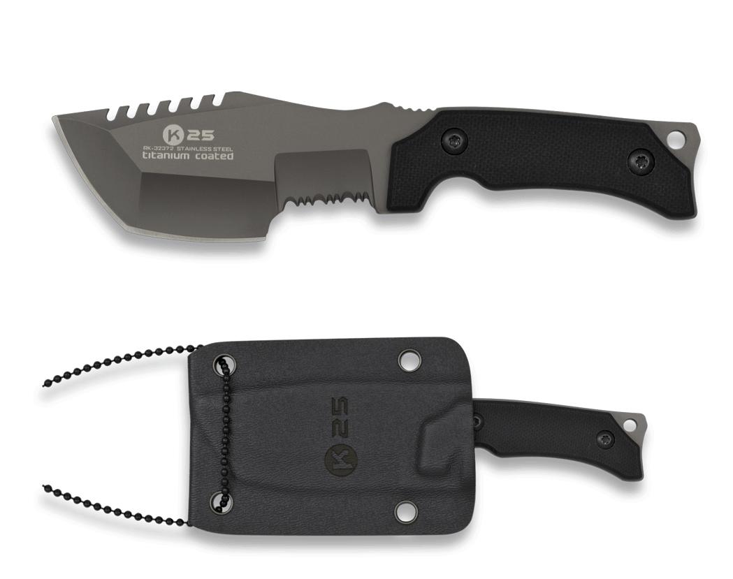 Cuchillo táctico K25 con funda de kydex, hoja revestida de titani...