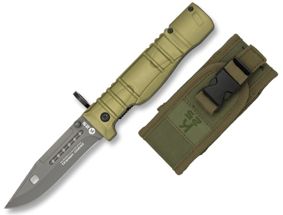K25 Bajonettmesser mit grün gummiertem Aluminiumgriff und 9,3 cm ...