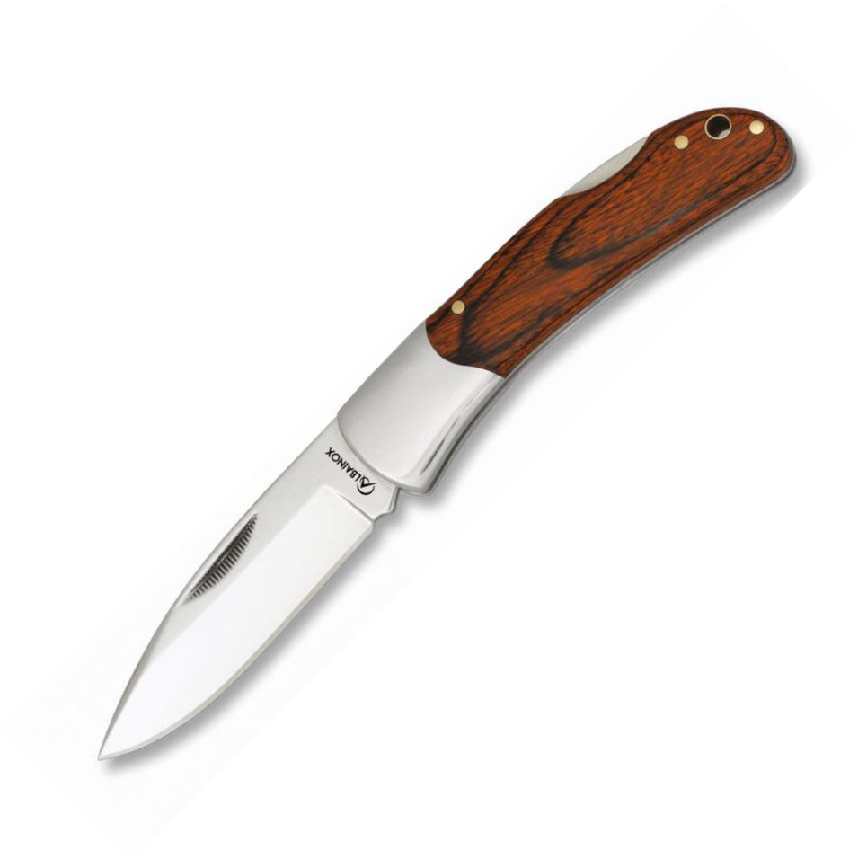 Albainox pocket knife designed in Spain with red stamina scales a...