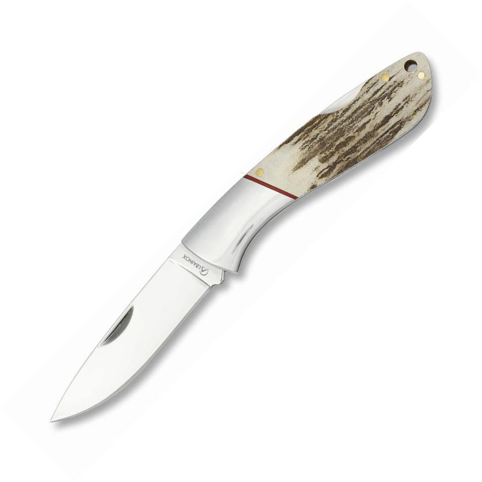 Albainox folding knife with deer antler scales, back lock and 7.7...