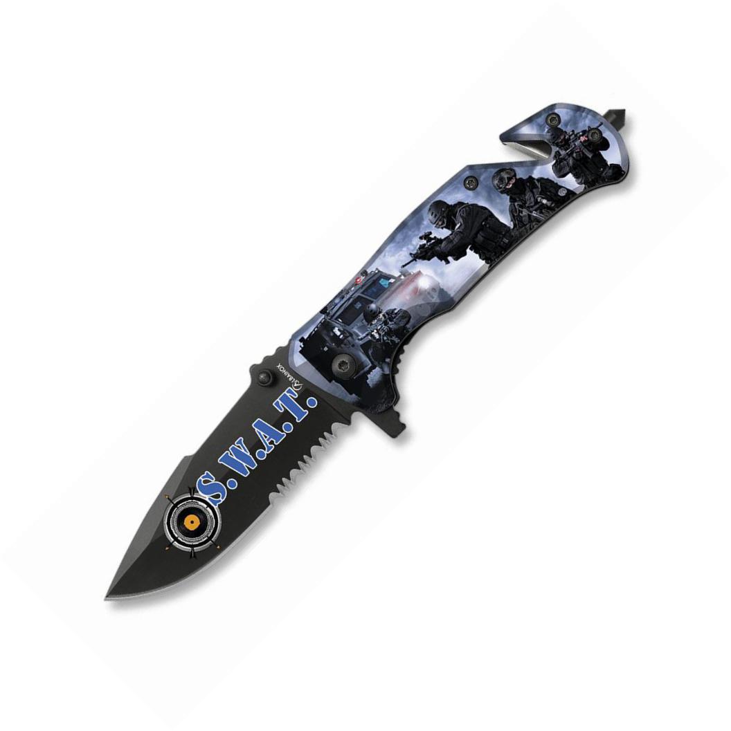 Canivete tático Albainox com impressão 3D SWAT, FOS e lâmina de 8...