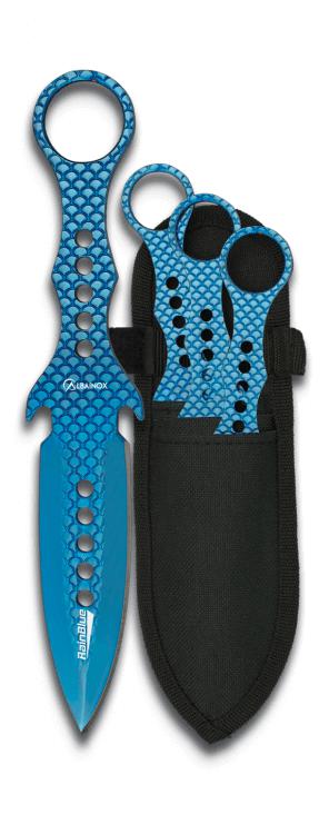 Set tres cuchillos lanzadores Rainblue con hoja de un filo de 9 c...