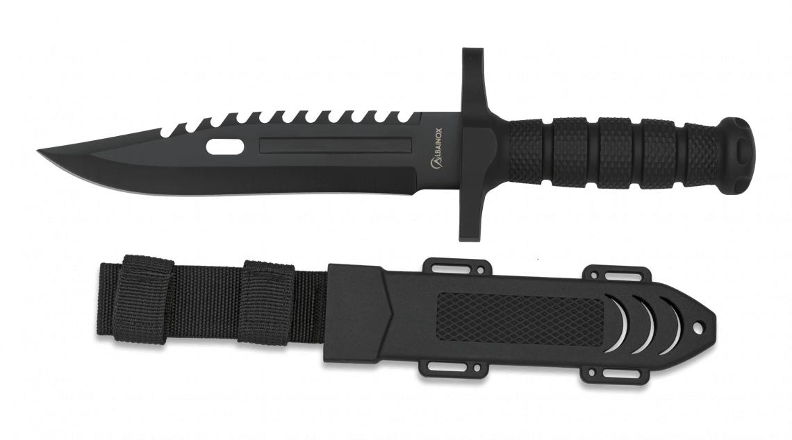 Cuchillo Albainox  táctico negro engomado con hoja de 19,5 cm
