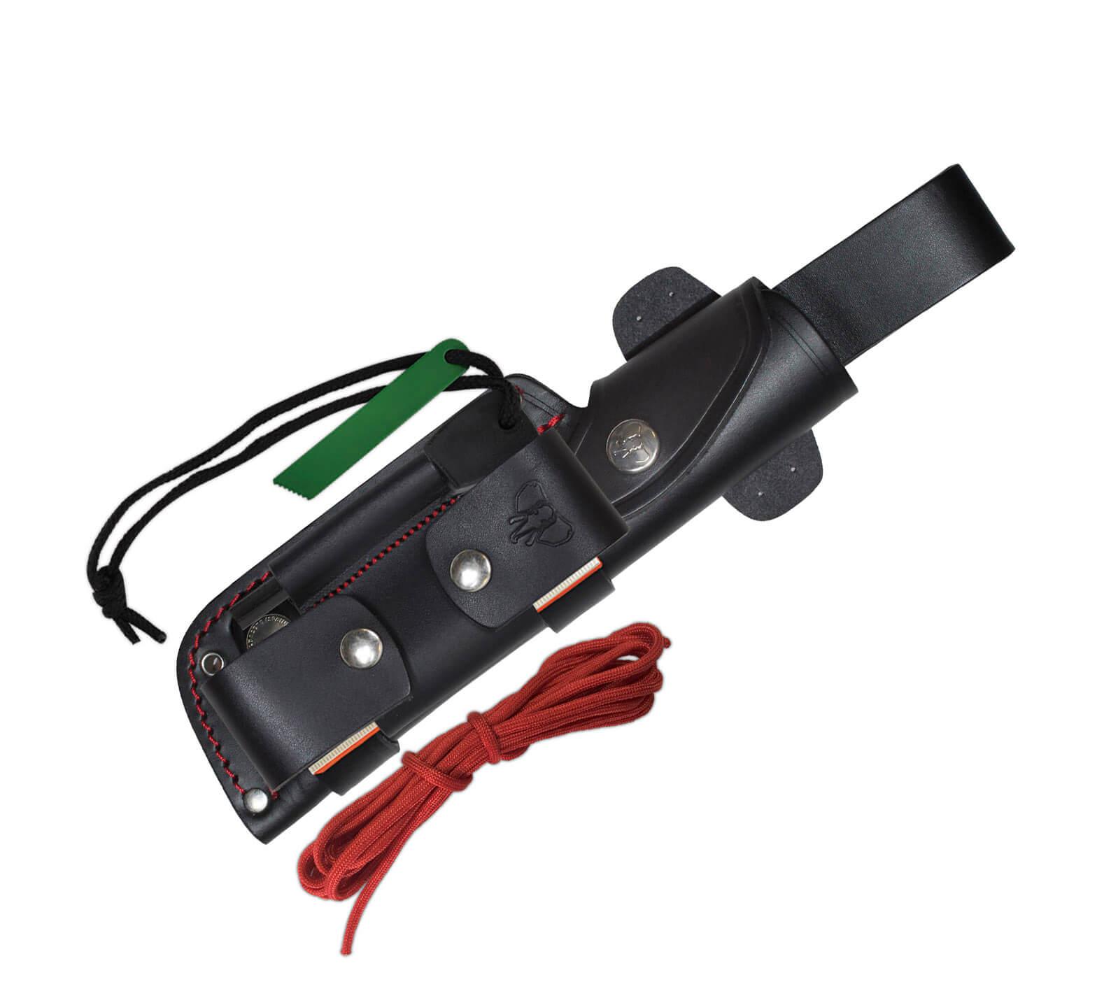 Faca Cudeman MT1. Punho em micarta preta. Estojo de couro. Kit completo