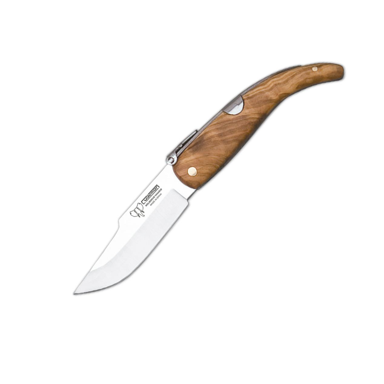 Navaja albaceteña Cudeman. Mango olivo satinado. Acero Mova. Funda de cuero.