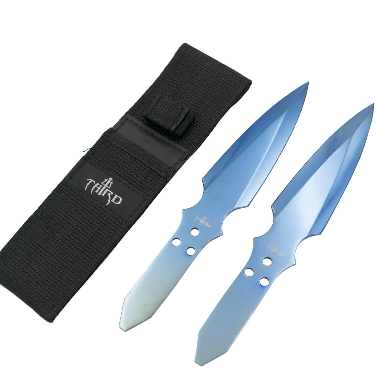 Set de 2 cuchillos lanzadores con hoja bañada en titanio azul bri...