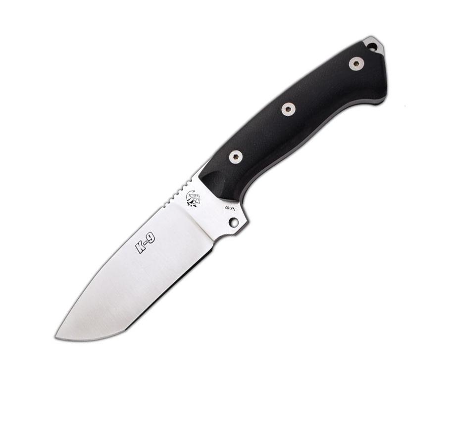 JV K9 cuchillo táctico con mango de G10 y funda de piel