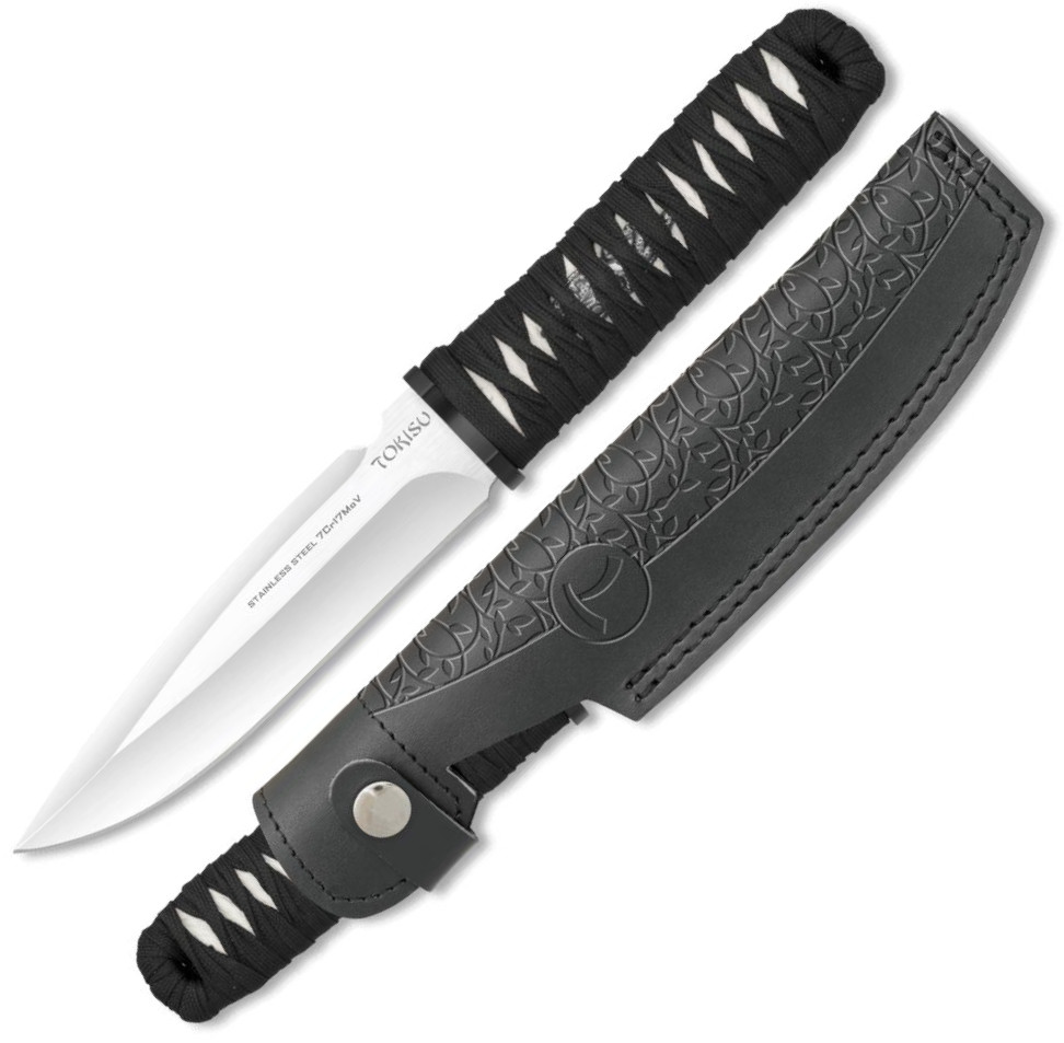Faca TOKISU com bainha de couro. Comprimento da lâmina de 15,5 cm...