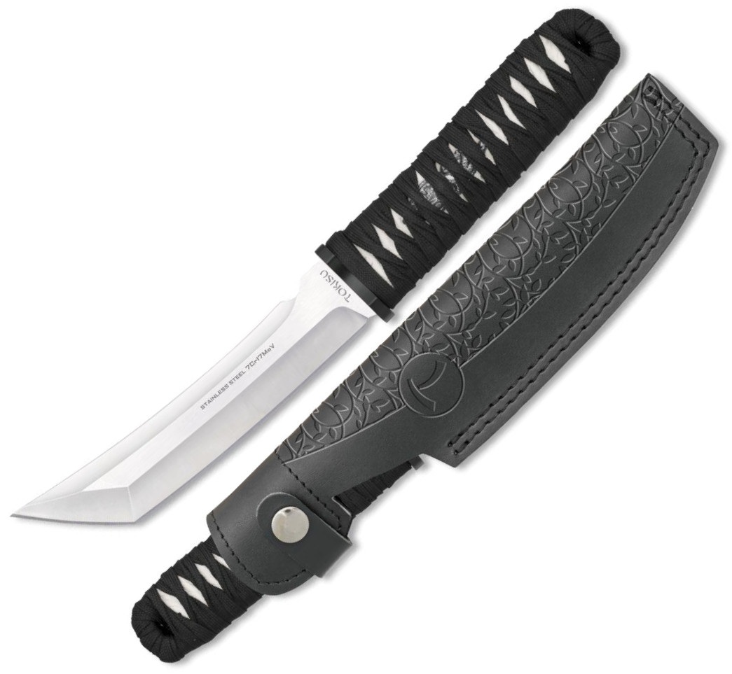 Faca TOKISU com bainha de couro. Comprimento da lâmina de 15,3 cm...