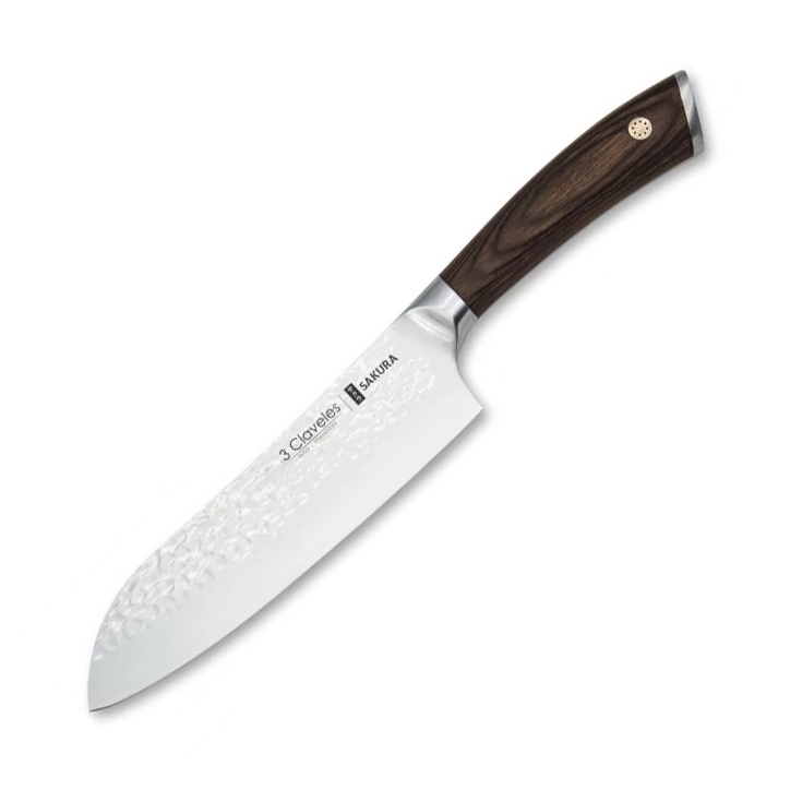 Cuchillo Santoku 3 Claveles Sakura con mango de madera de pakka y...