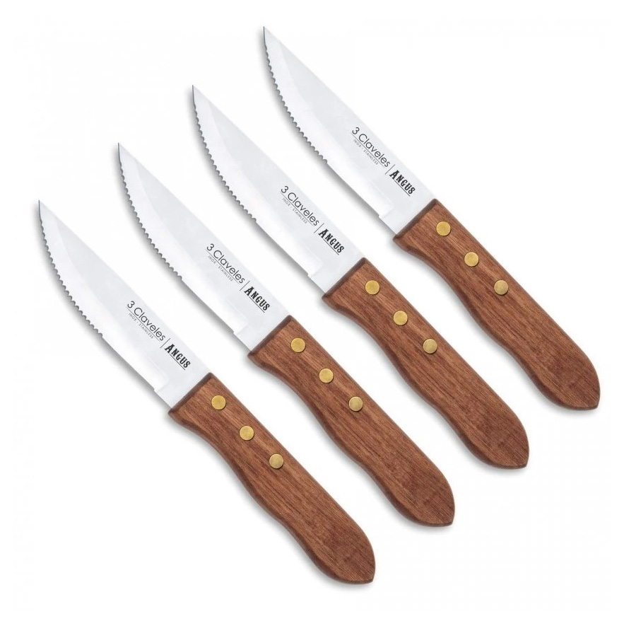 Cuchillo chuletero con hoja mixta de 12 cm y mango de madera de f...