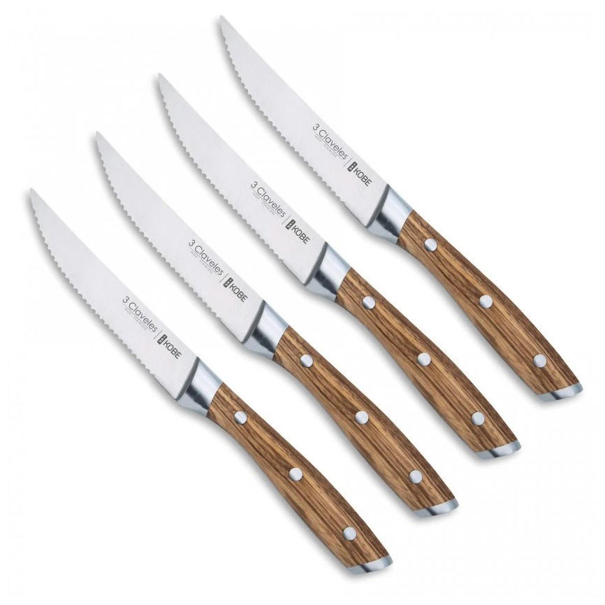 Cuchillo chuletero con hoja dentada de 11.5 cm y mango de madera ...