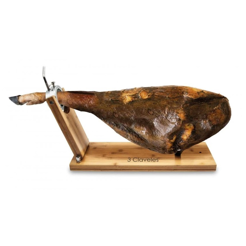 Suporte giratório dobrável para presunto em madeira de bambu