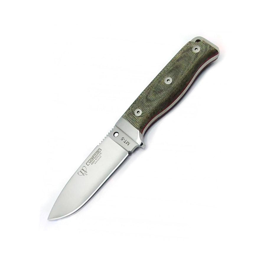 Faca MT5 Cudeman. Alça de lona micarta. Aço Böhler N-695. Bainha de couro