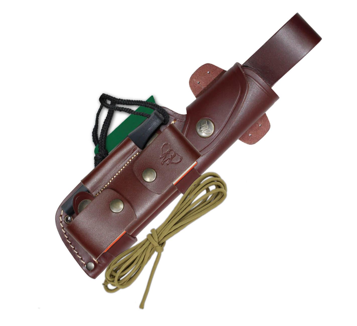 Faca MT5 Cudeman. Alça de lona micarta. Aço Böhler N-695. Estojo de couro com kit completo